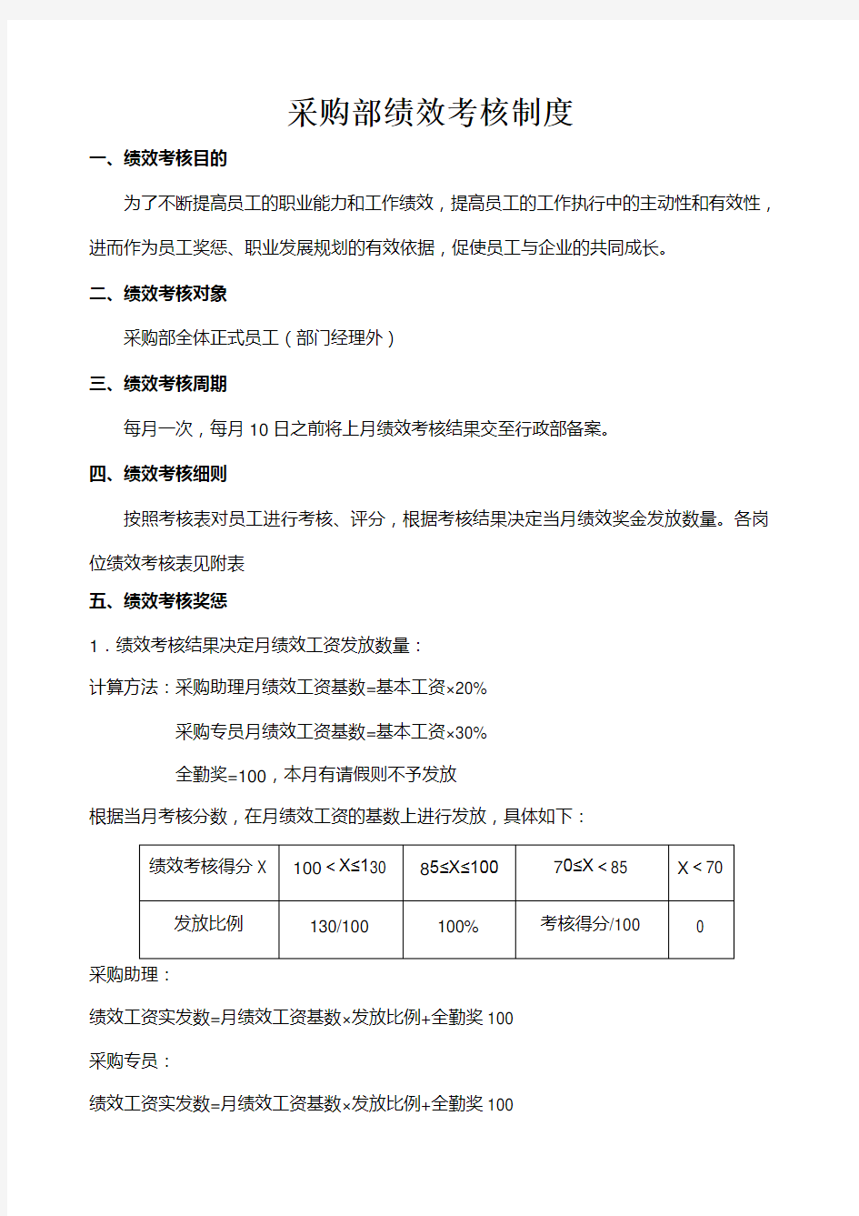 采购部绩效考核制度