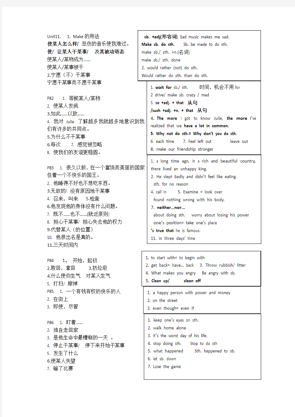 人教版九年级英语Unit11重点短语句子