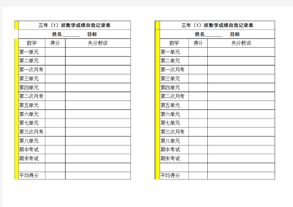 小学生成绩记录表