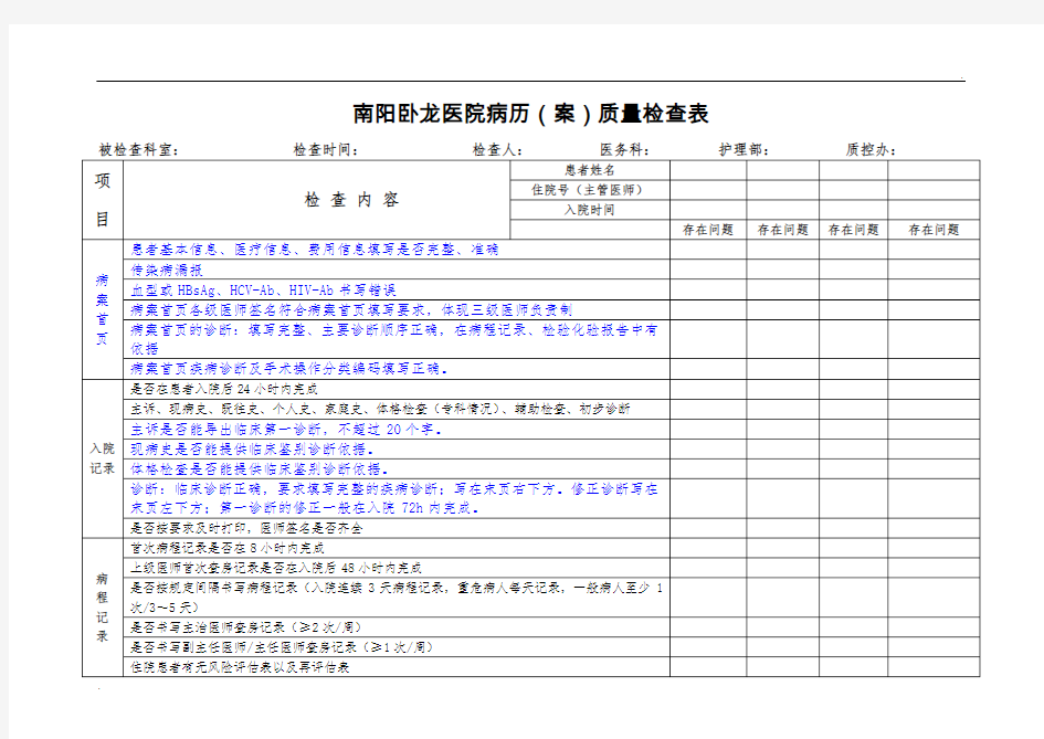 病历质量检查表(修订)