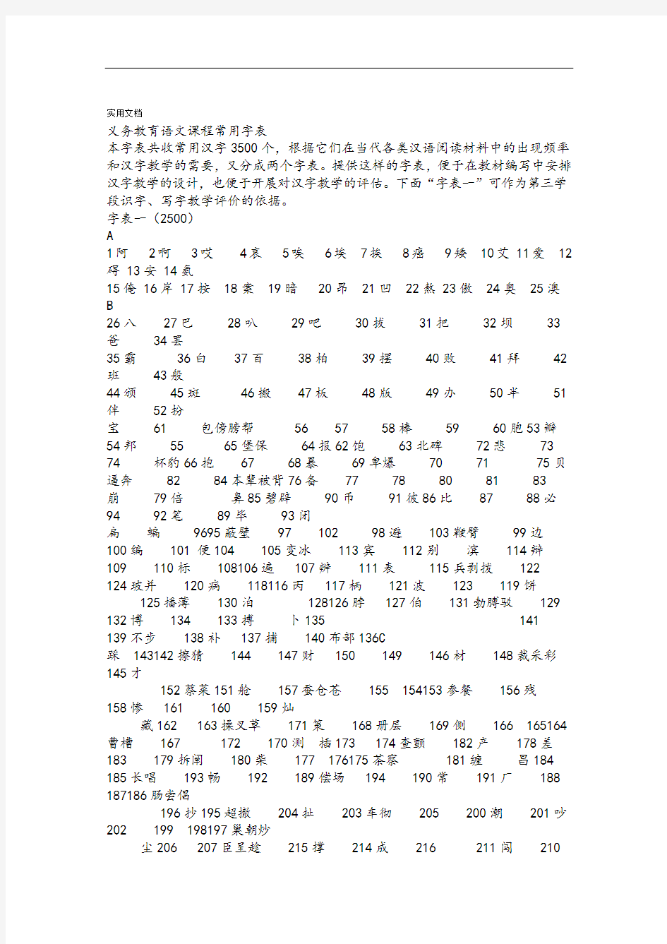 中学考试拼音汉字范围3500个常用汉字