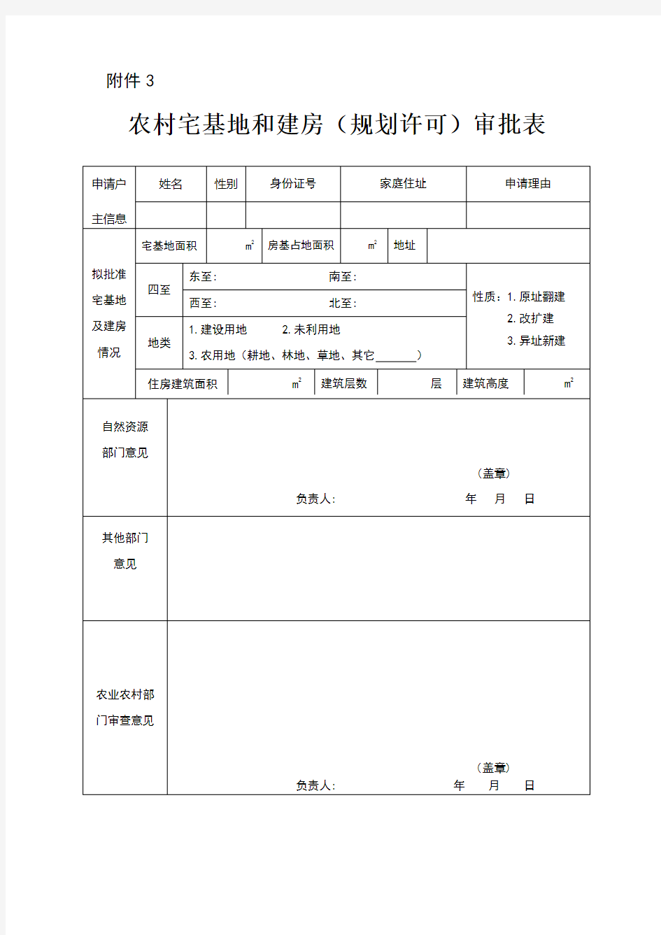 农村宅基地和建房审批表