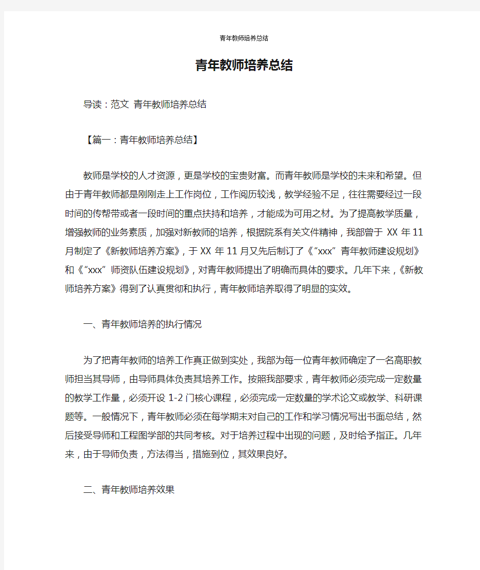 青年教师培养总结