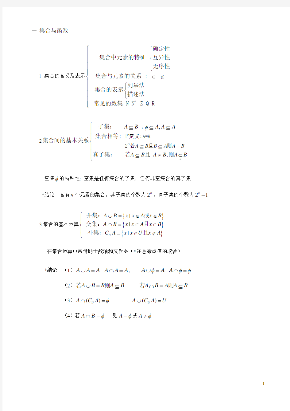 (完整版)人教版高一数学必修一知识点总结大全