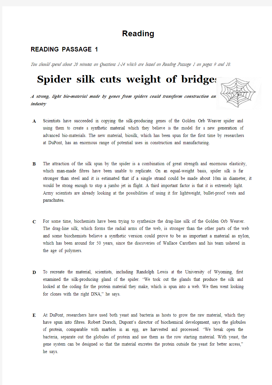 雅思模拟考试 spider