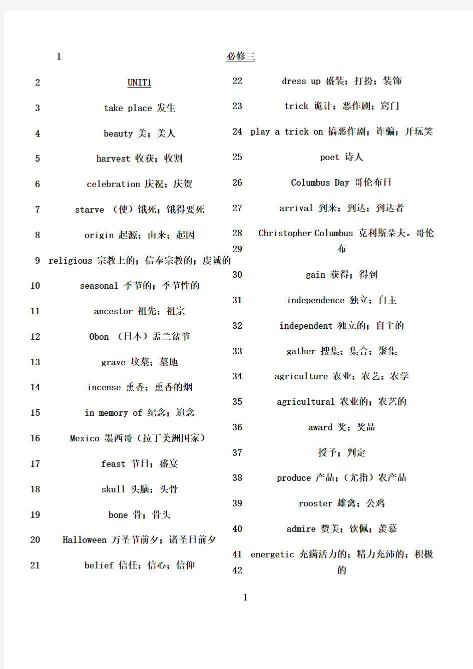 最新人教版必修三英语单词