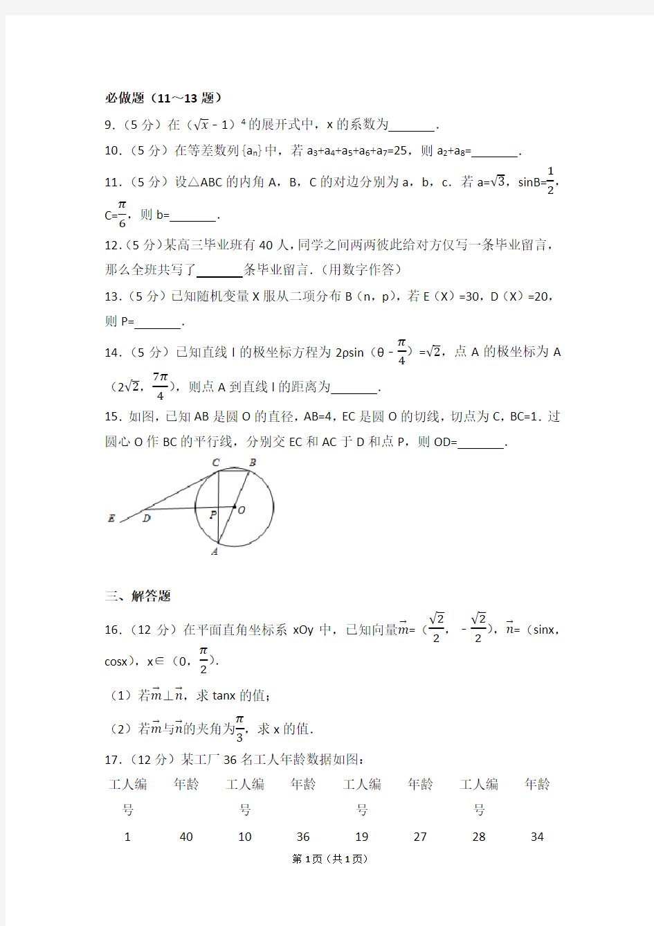 2015年广东省高考数学试卷(理科)