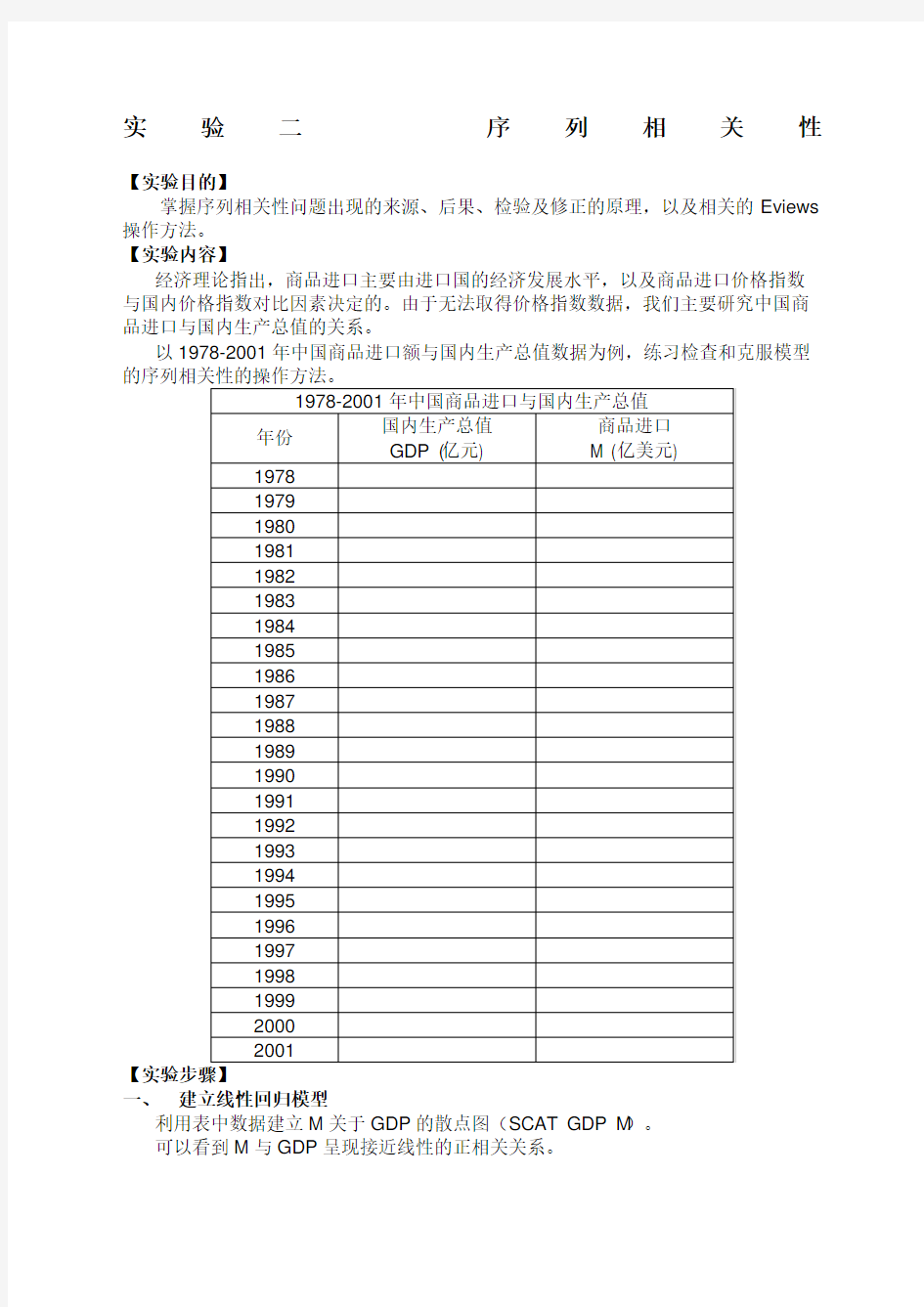 Eviews序列相关性实验报告