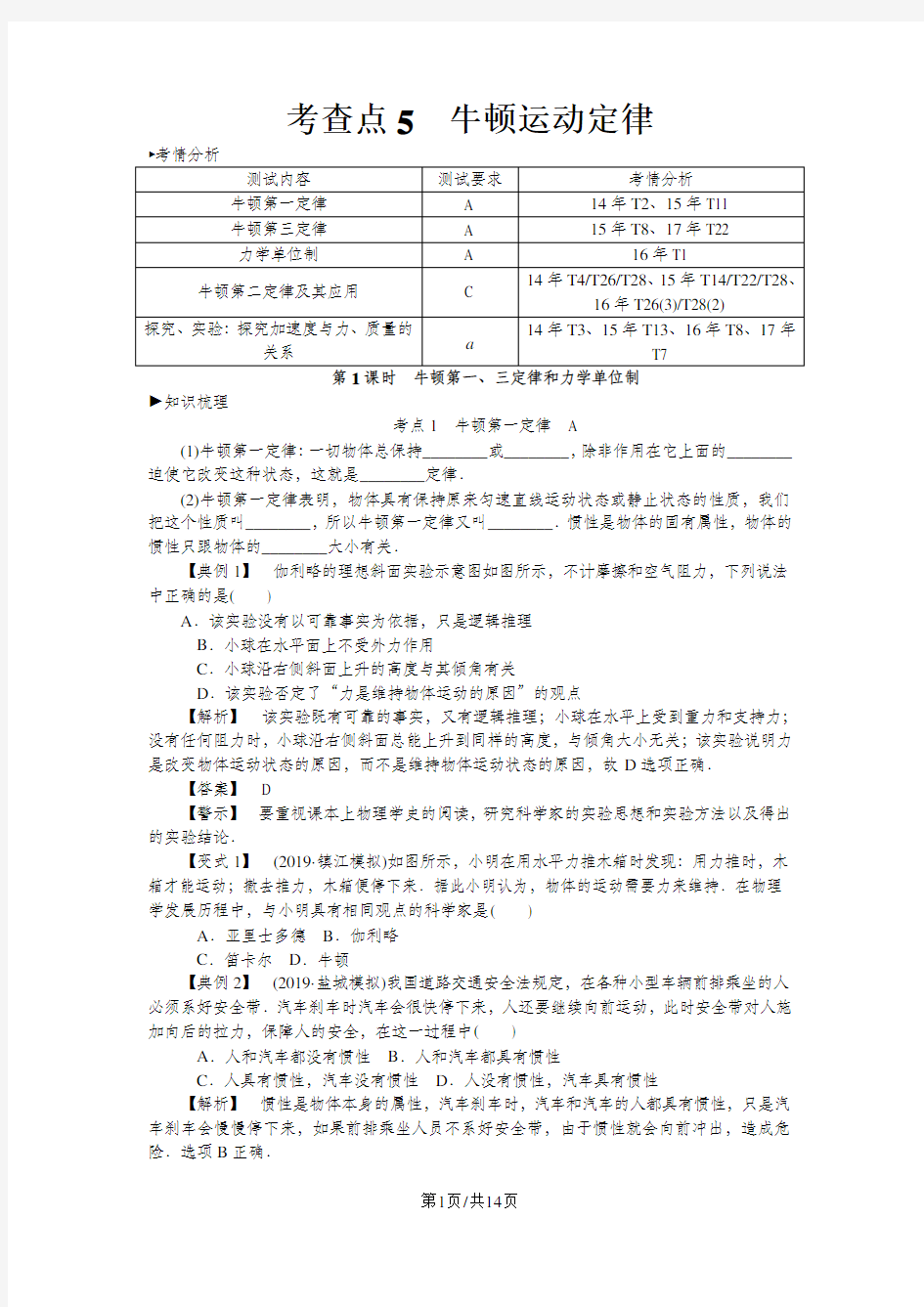 高考物理总复习 考查点5 牛顿运动定律考点解读学案