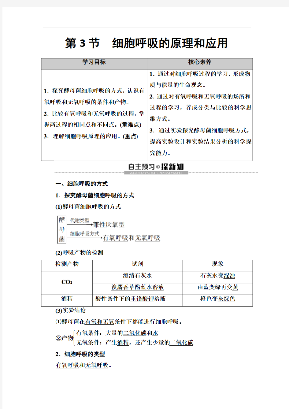 人教版高中生物必修一第5章第3节细胞呼吸的原理和应用