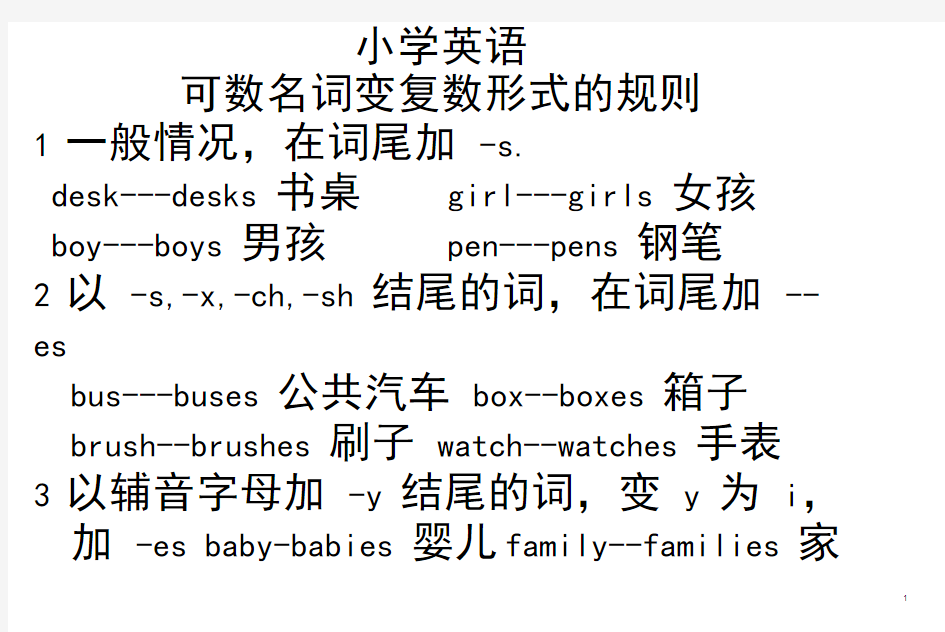 (完整版)小学英语名词单数变复数规则及练习