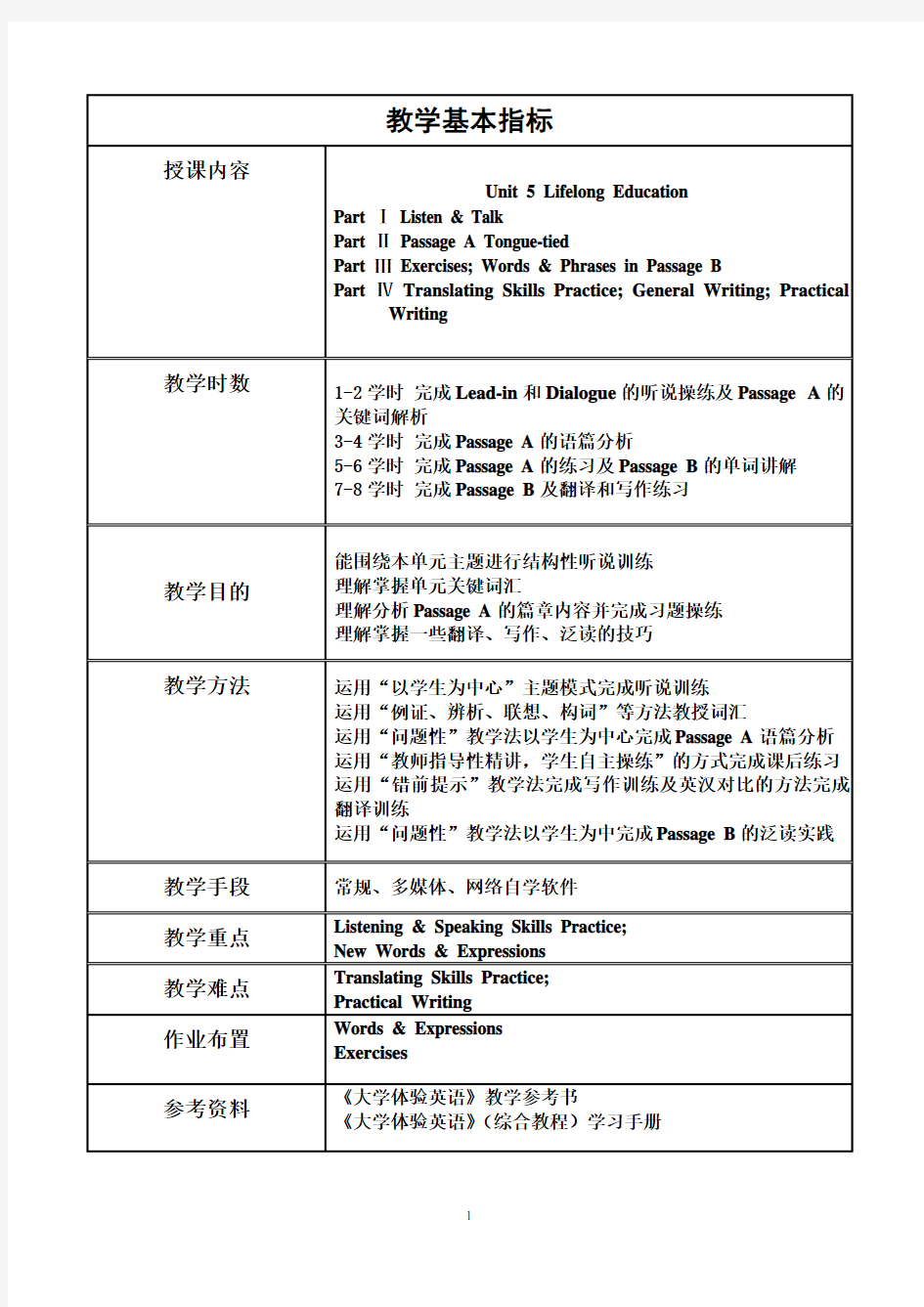 大学体验英语教案3-5