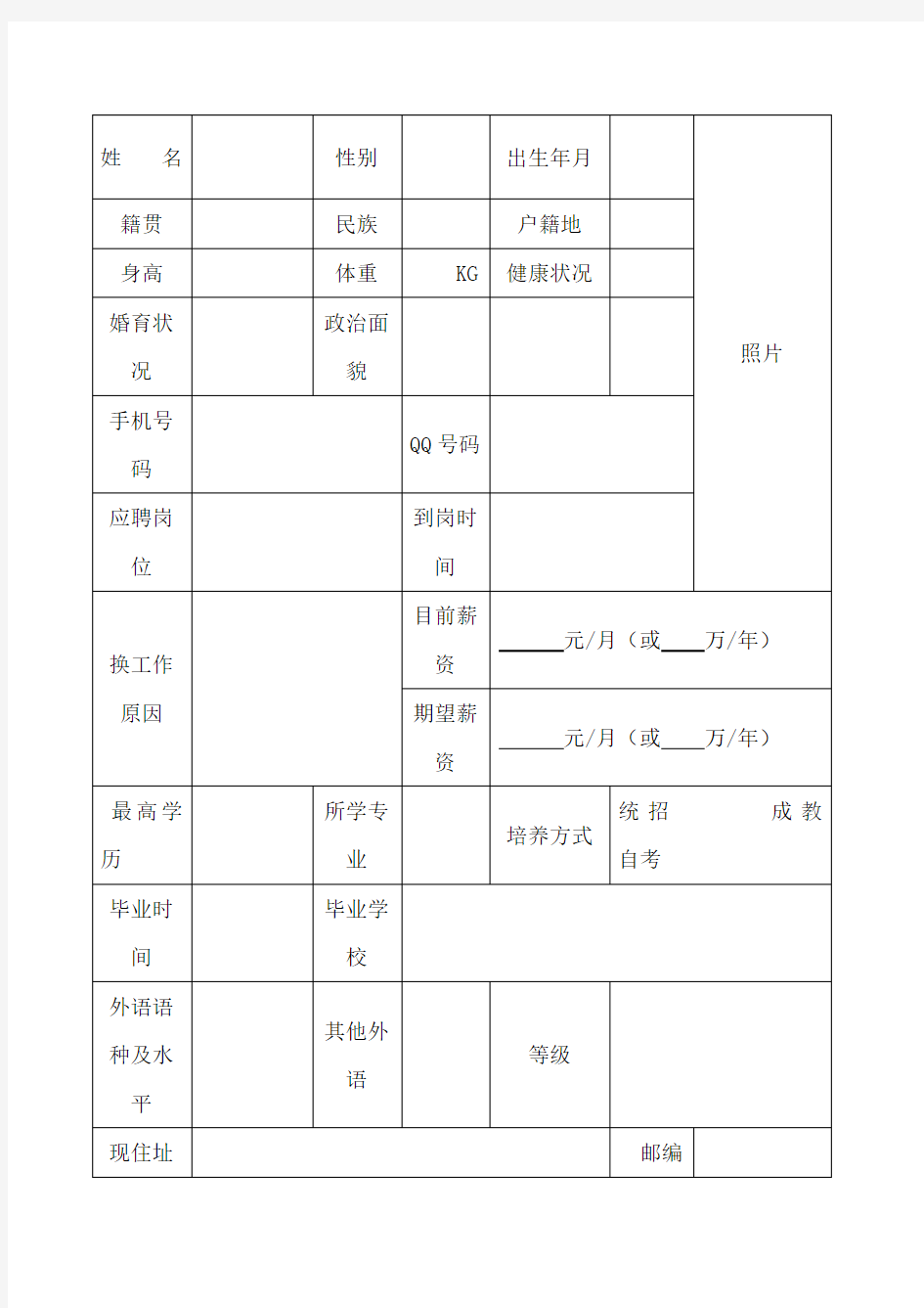 面试人员个人信息表.docx