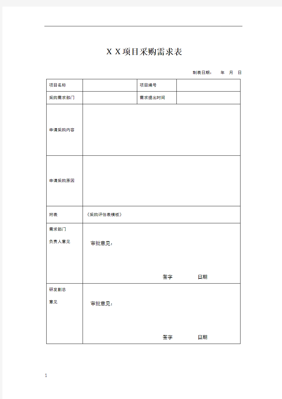 采购需求表模板