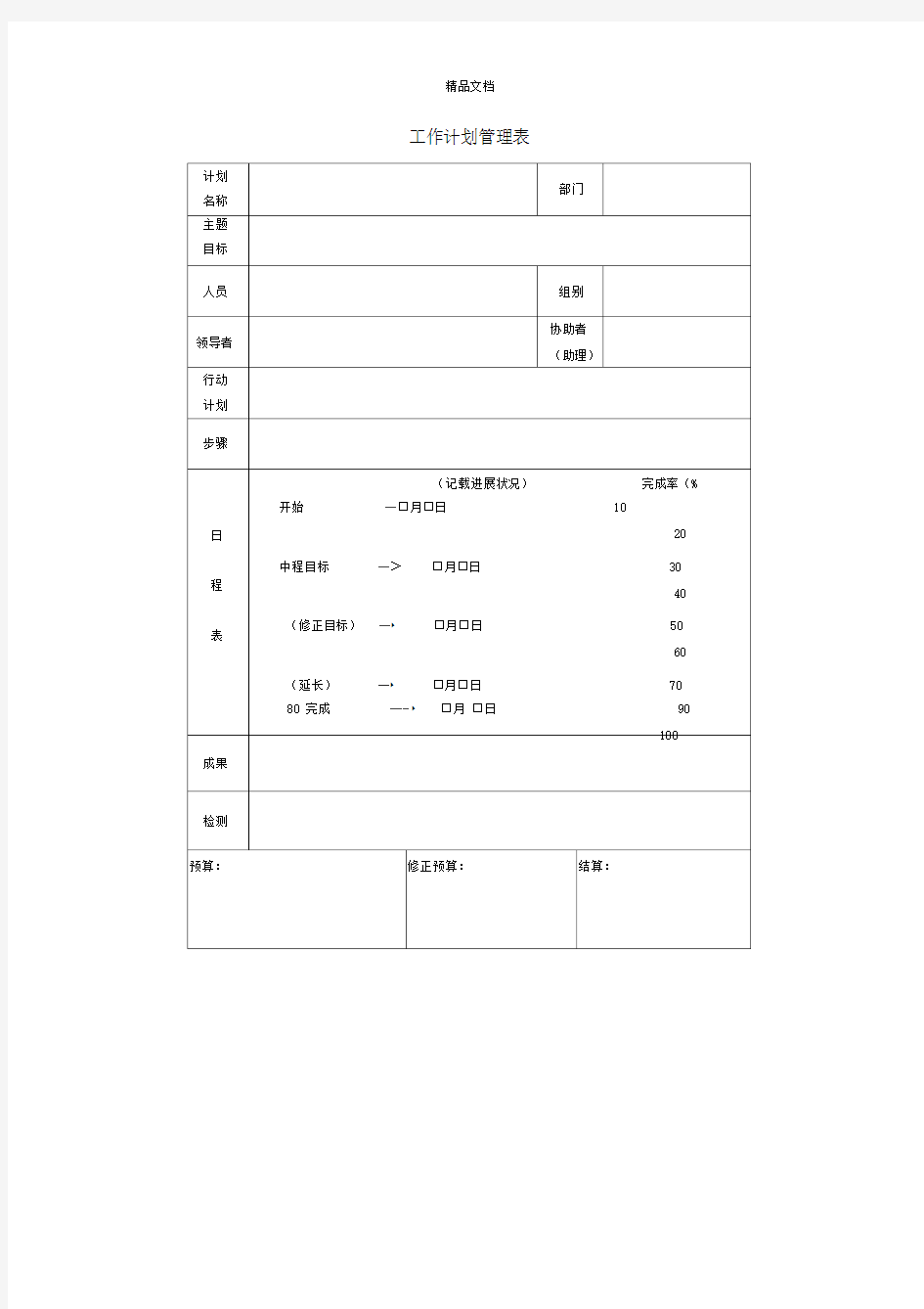 金豪居全屋定制——工作计划管理表