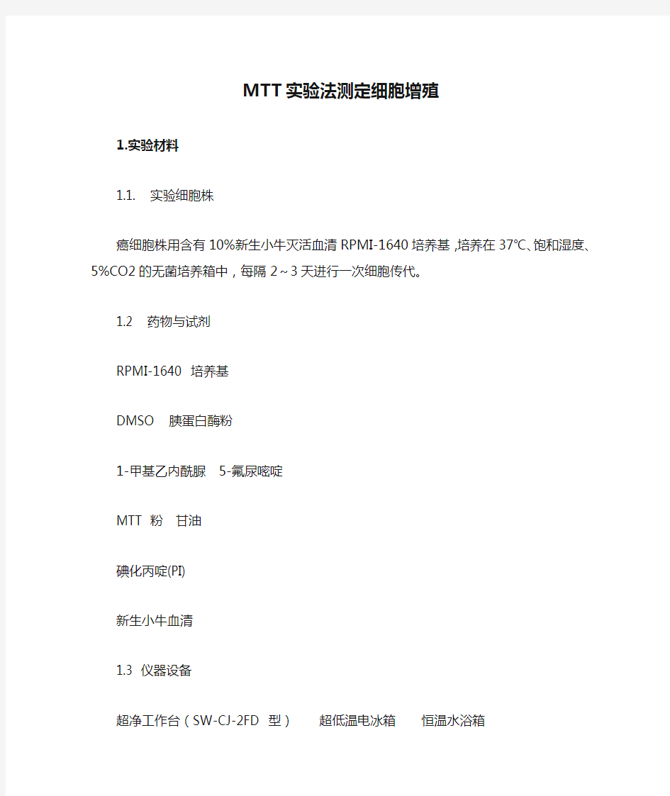 MTT实验法测定细胞增殖