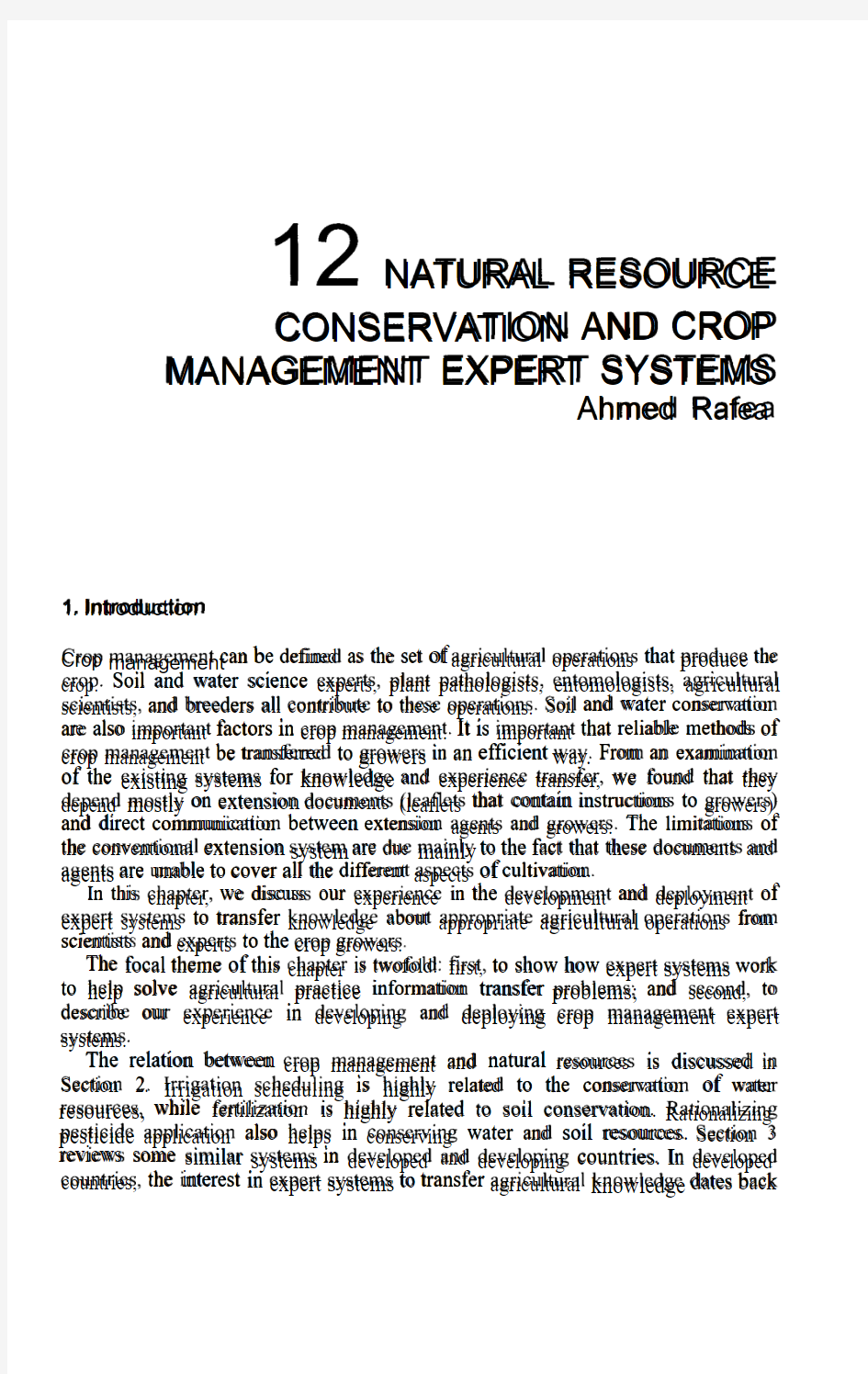 NATURAL RESOURCE CONSERVATION AND CROP MANAGEMENT EXPERT SYSTEMS