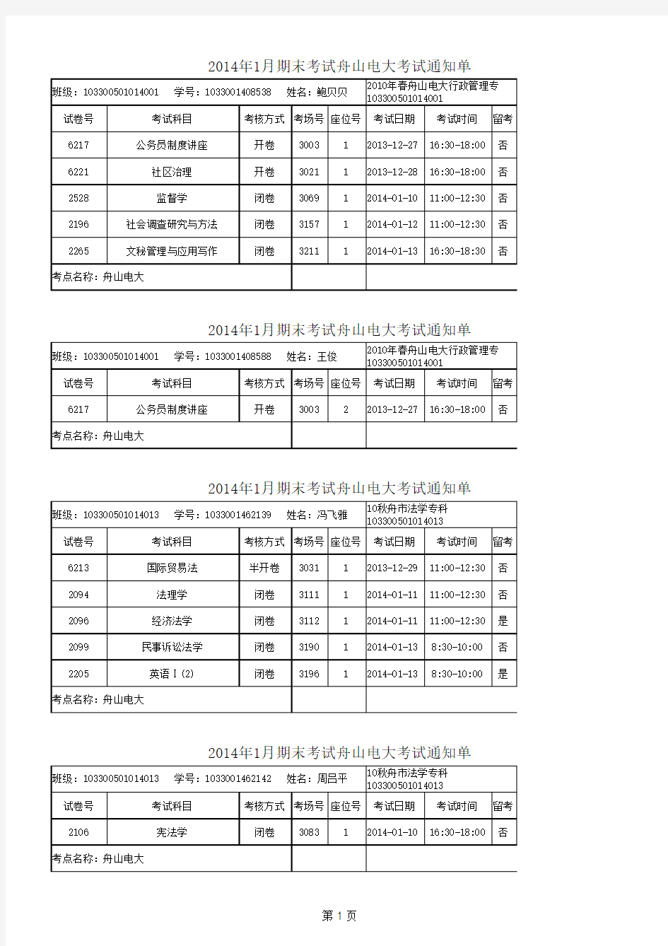 201401考试通知单(专)(1)