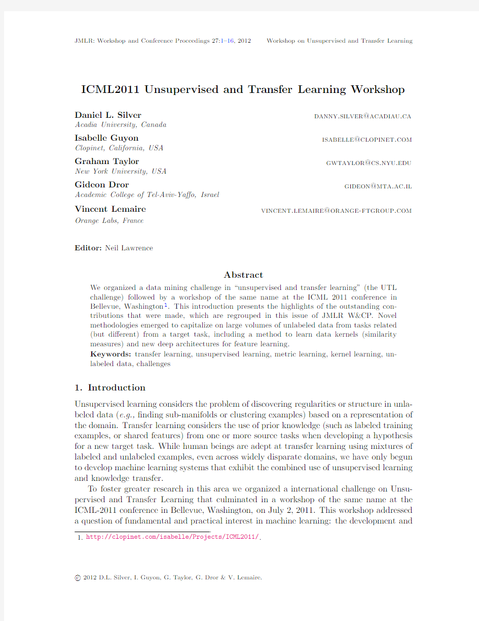 ICML2011 Unsupervised and Transfer Learning Workshop