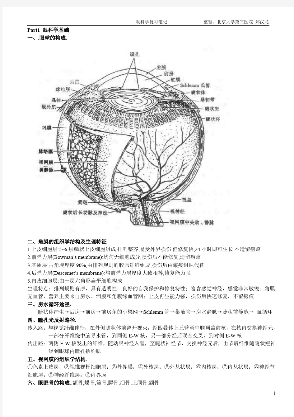 眼科学复习笔记 1.0版--郑汉龙