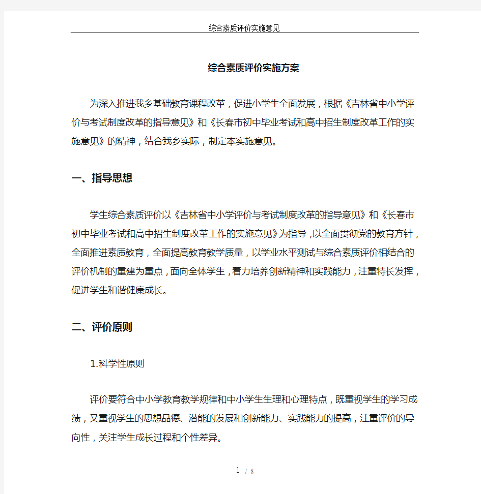 综合素质评价实施意见