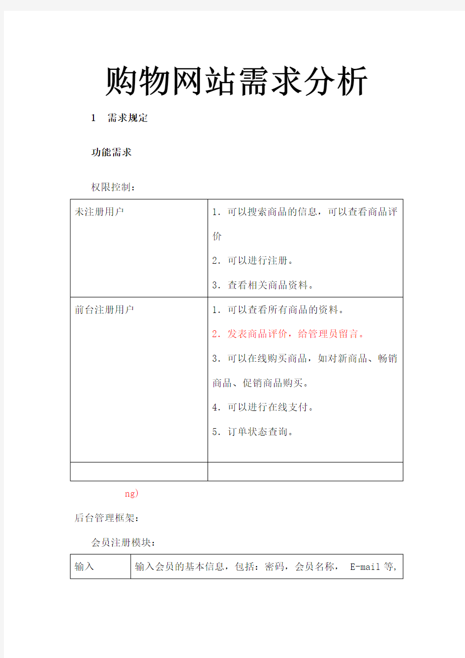 购物网站需求分析