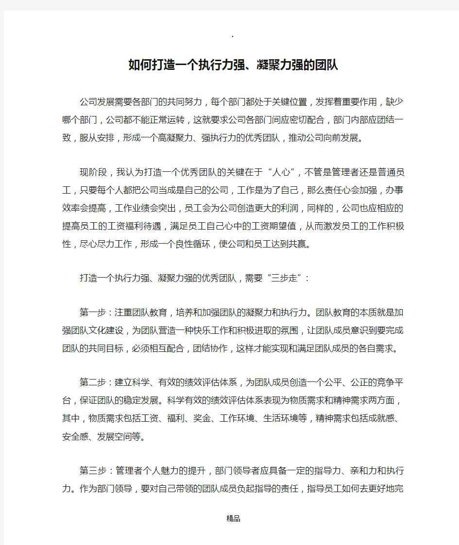 如何打造一个执行力强、凝聚力强的团队