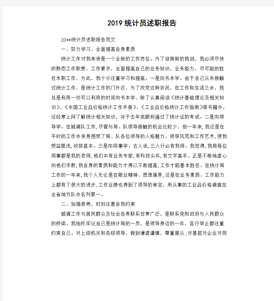 2019统计员述职报告