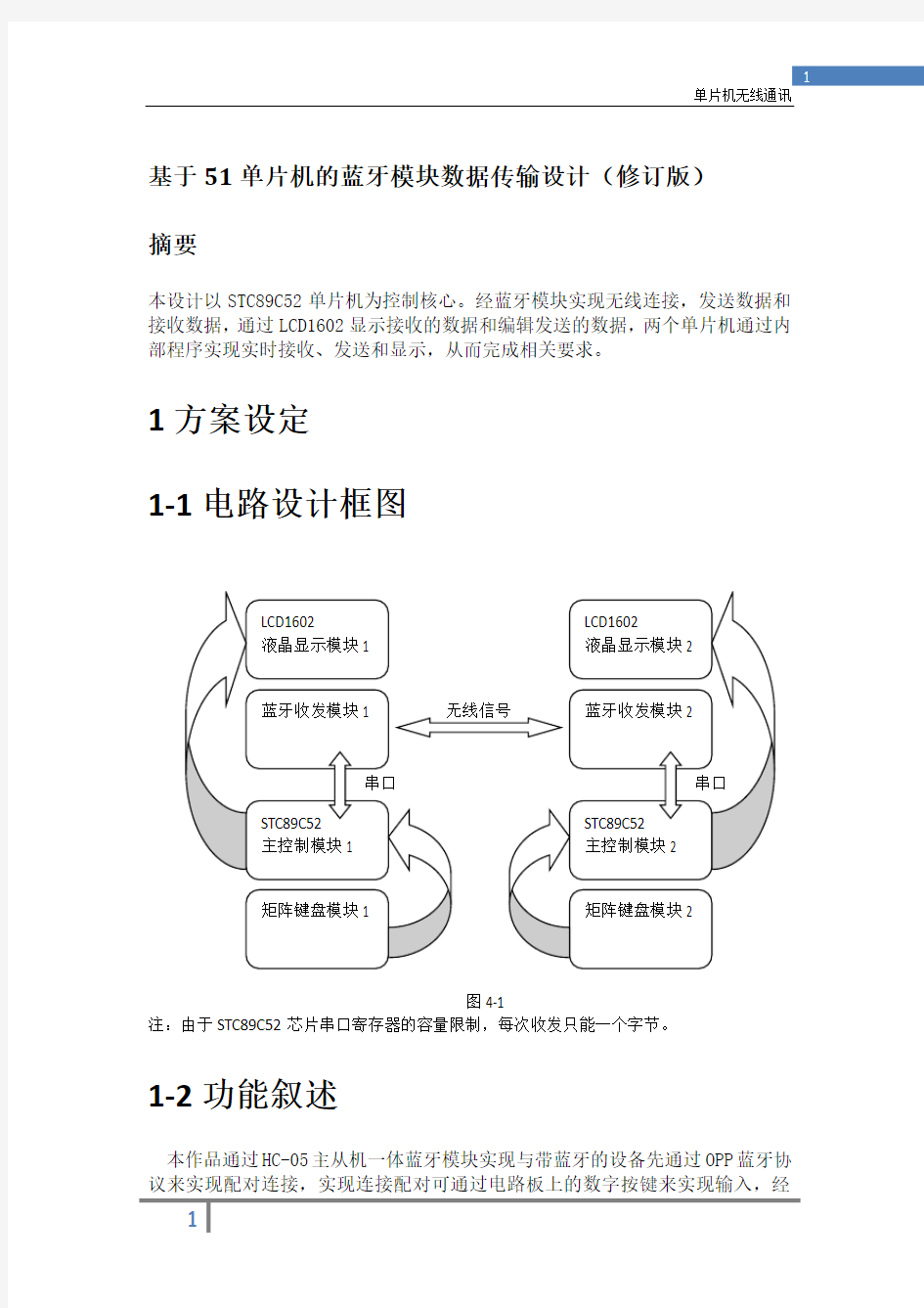 基于51单片机蓝牙模块传输数据毕业设计作品