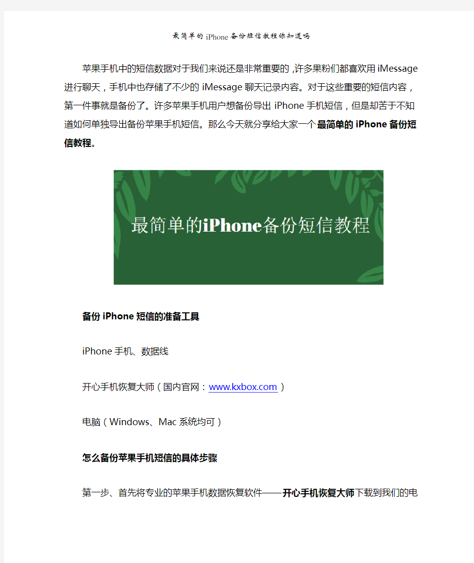 最简单的iPhone备份短信教程你知道吗