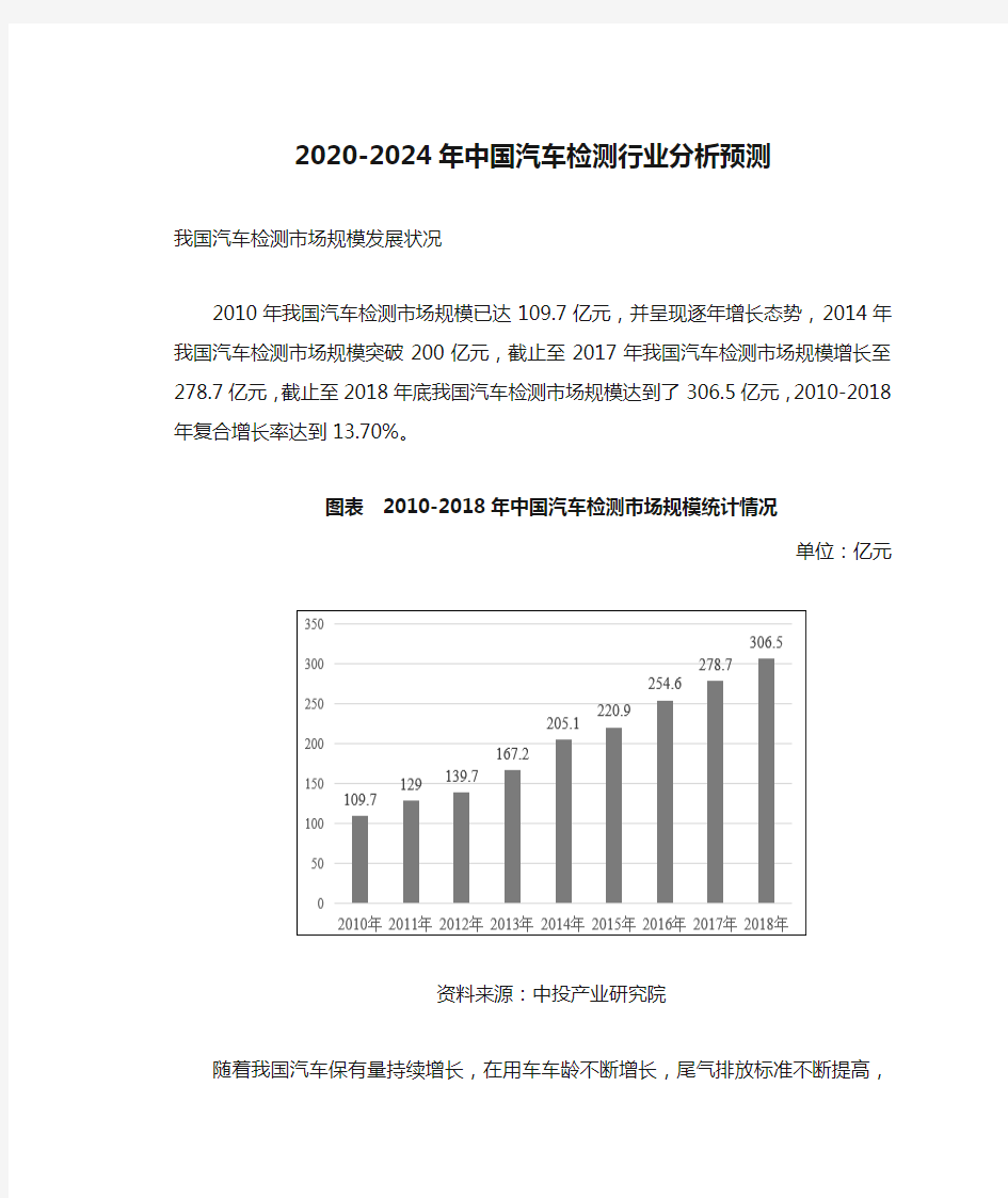 2020-2024年中国汽车检测行业分析预测