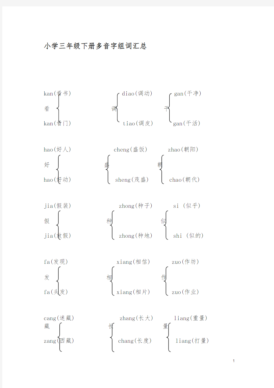 新部编三年级下册多音字汇总