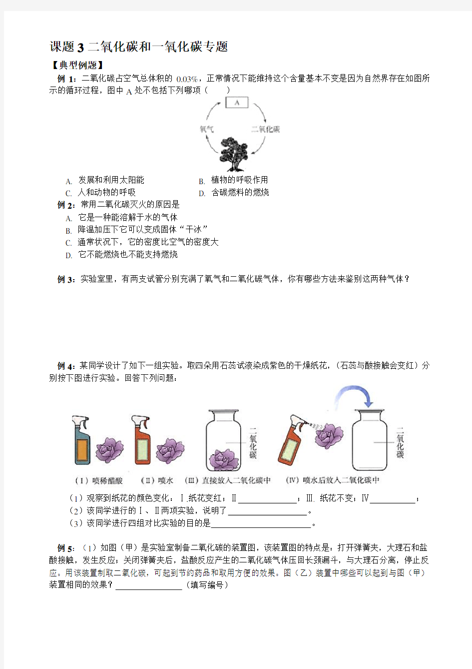 二氧化碳和一氧化碳专题练习题