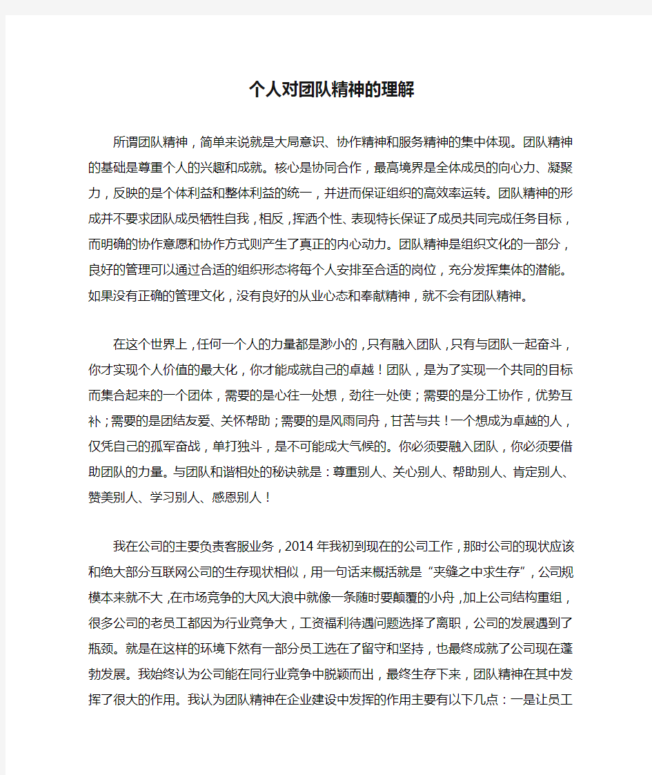 个人对团队精神的理解整理