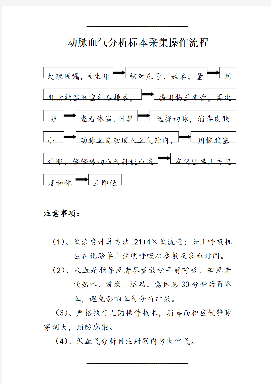 动脉血气分析标本采集操作流程