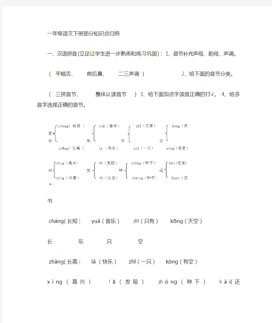 小学语文一年级全册知识点汇总