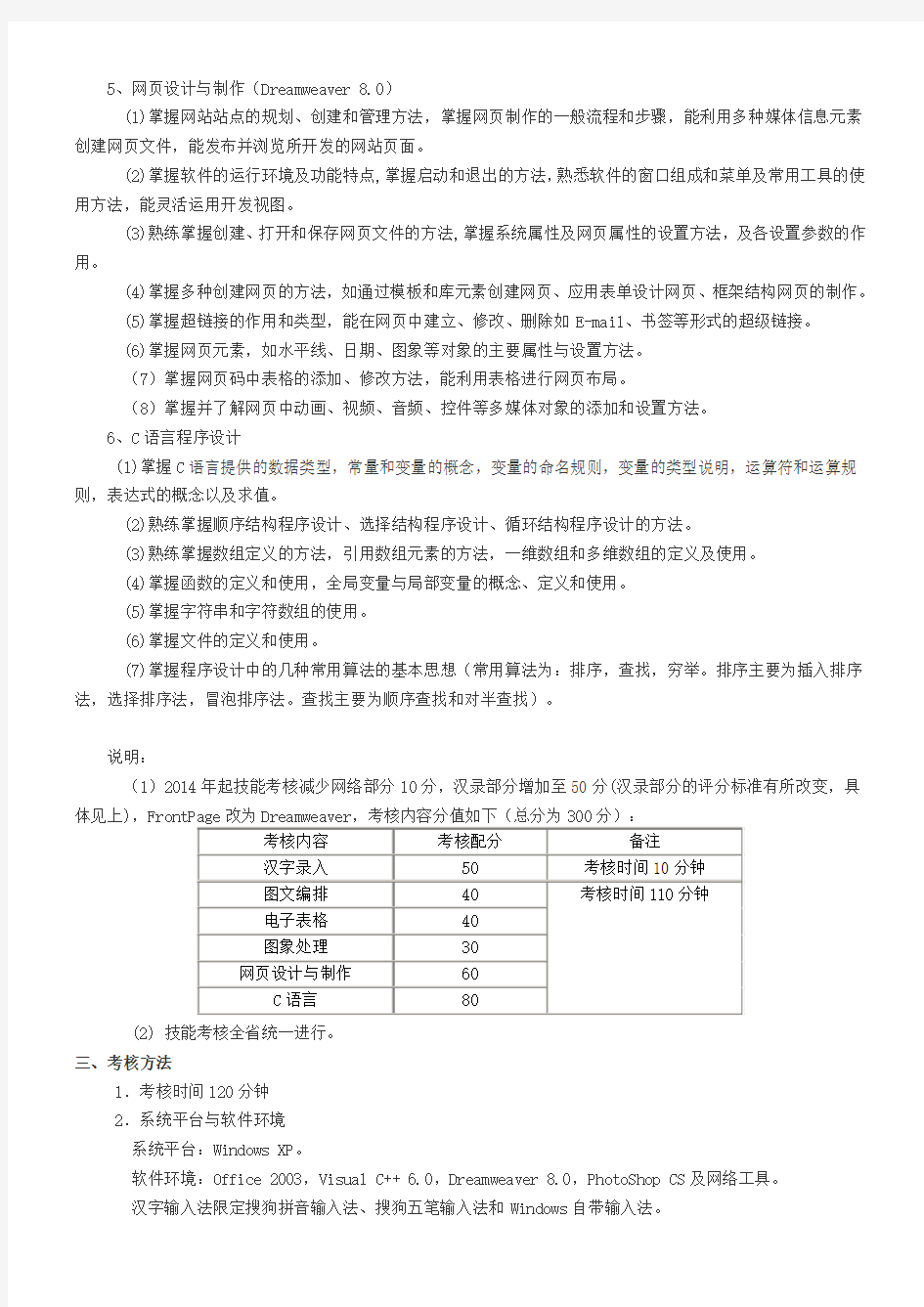 江苏省对口单招计算机类专业技能考试标准(2014版讨论稿)