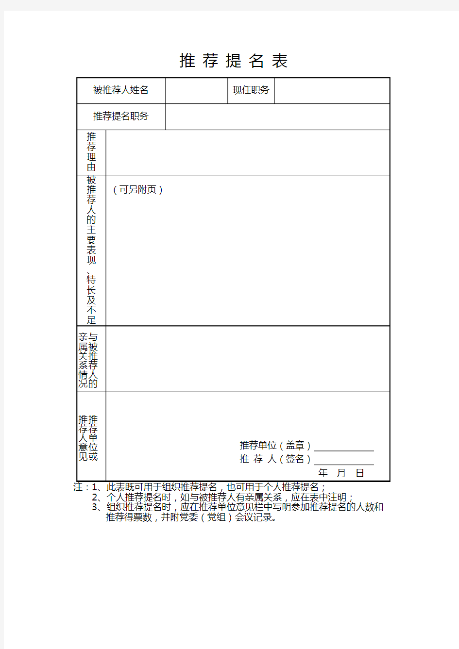 推 荐 提 名 表 - 椒江党员干部人才现代远程教育网