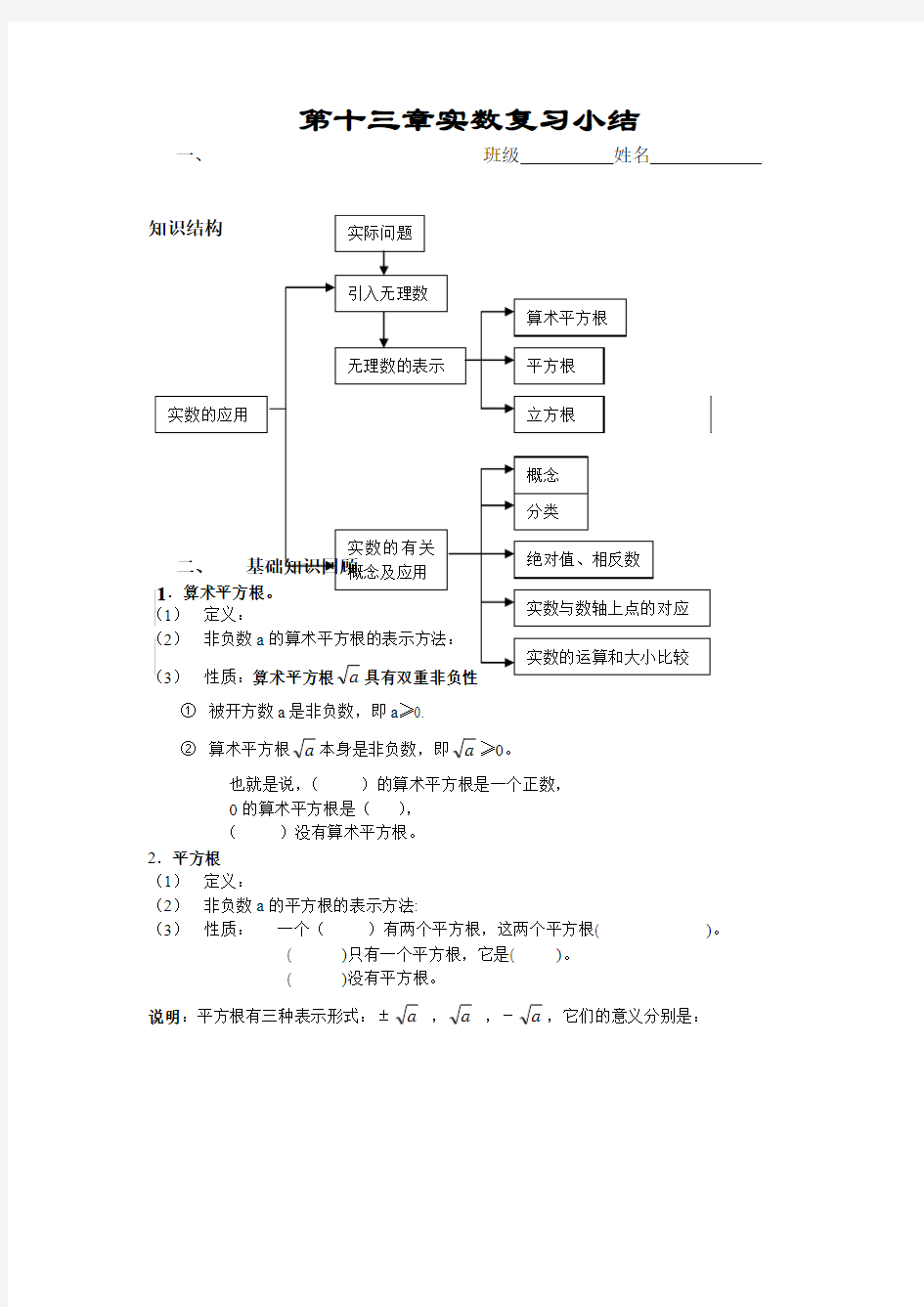 第十三章实数复习小结