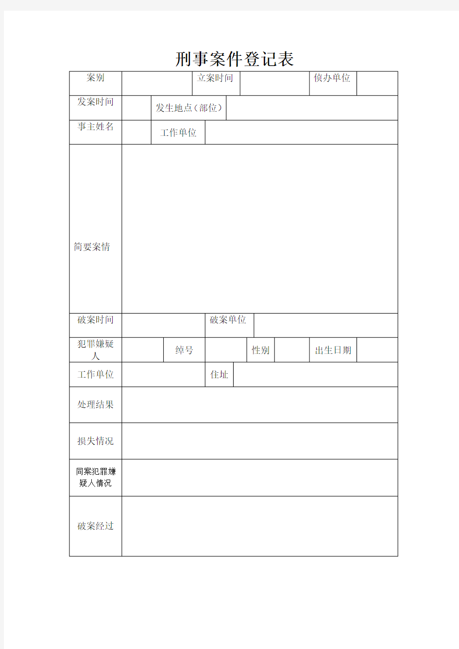 刑事案件登记表