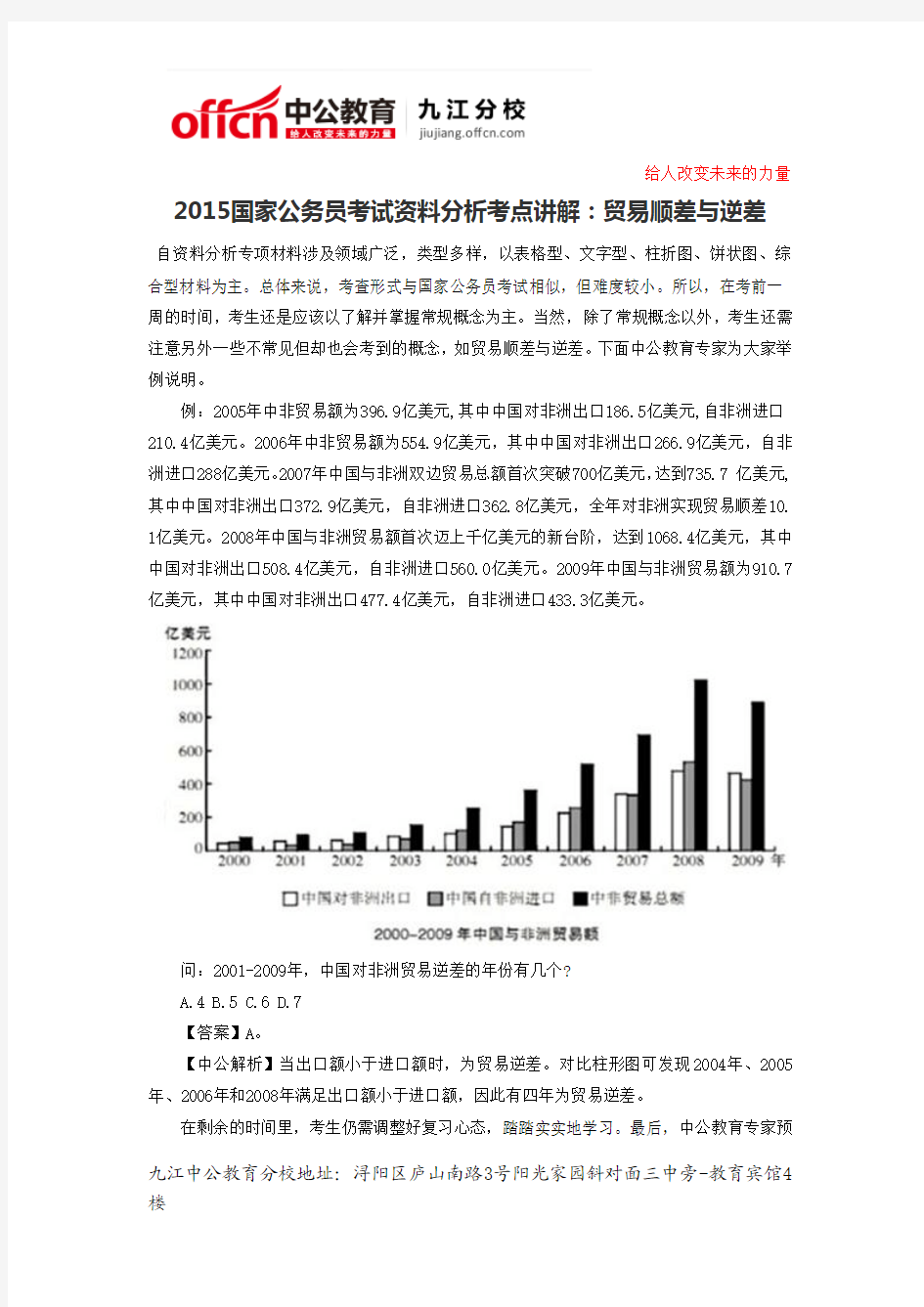 2015国家公务员考试资料分析考点讲解：贸易顺差与逆差