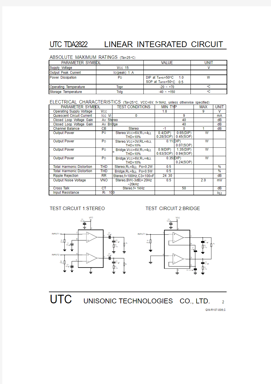 UTC TDA2822中文资料