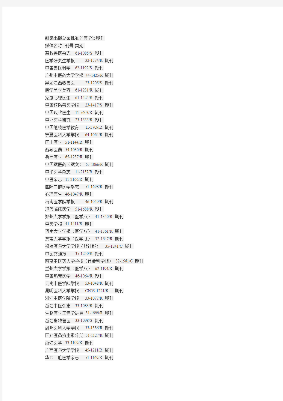 新闻出版总署批准的医学类期刊