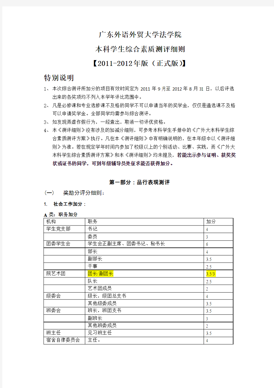 法学院本科学生综合素质测评细则【2011-2012年版(正式版)】