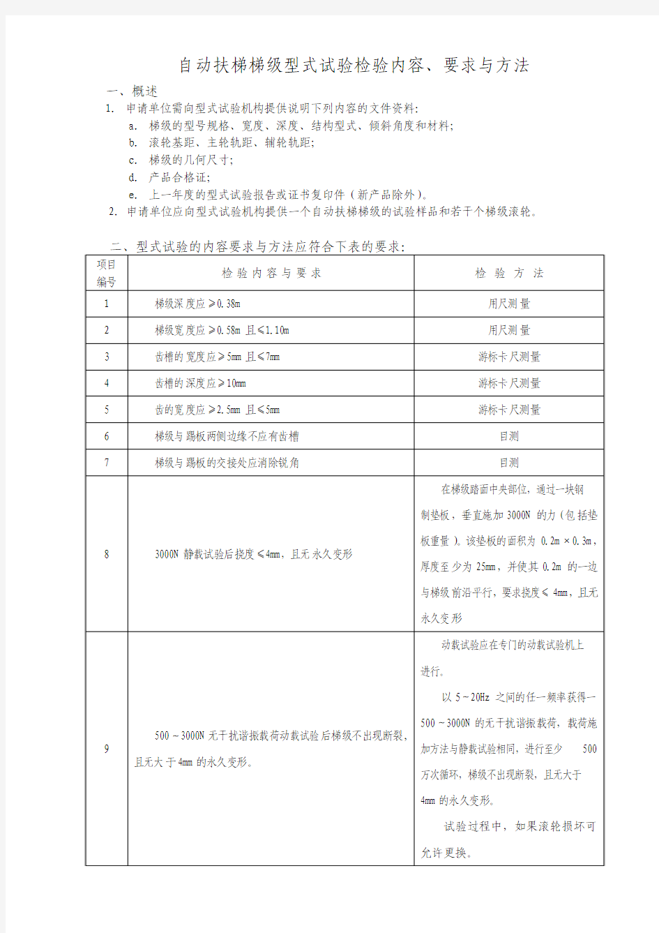 自动扶梯梯级型式试验检验内容、要求与方法