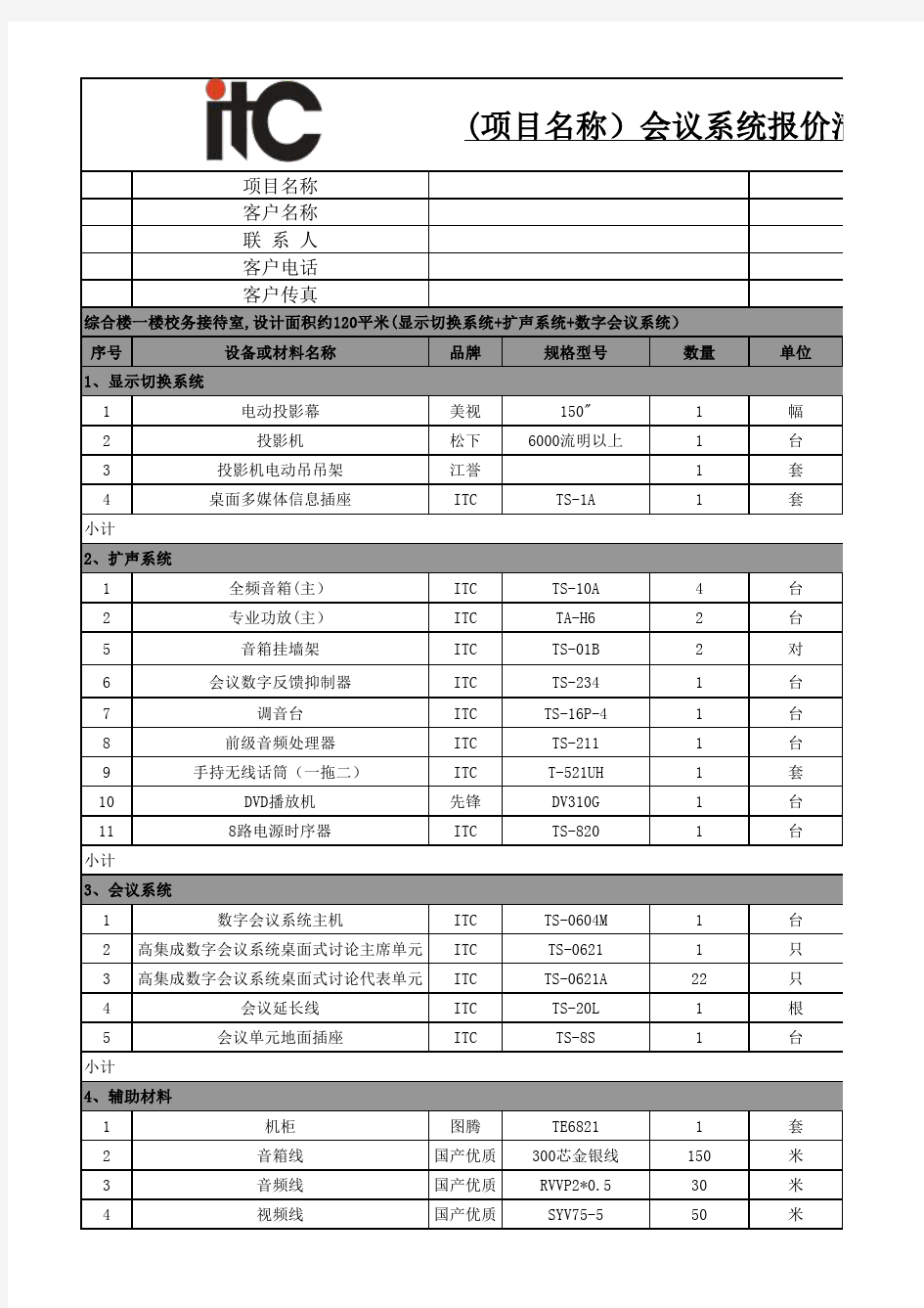 ITC-会议系统配置清单