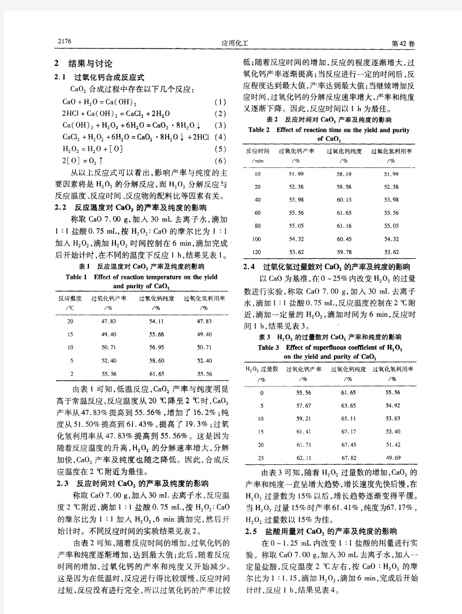 过氧化钙合成工艺条件的优化