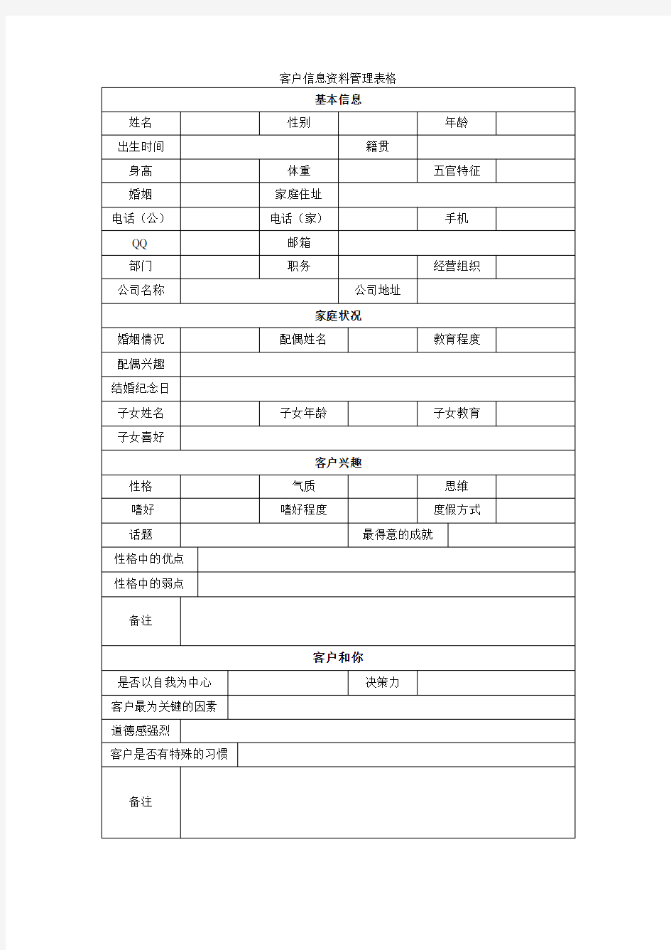 客户信息资料管理表格