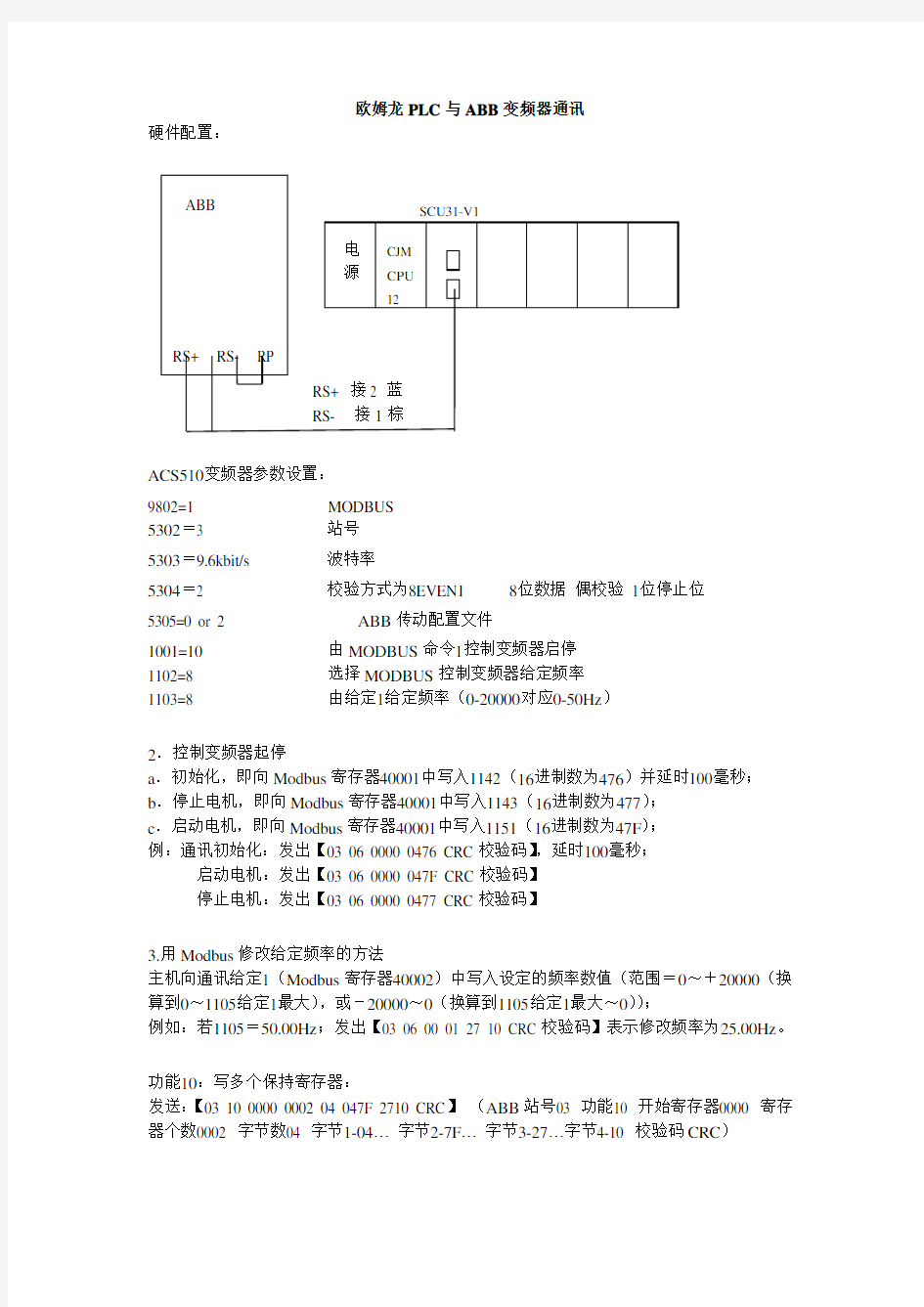 欧姆龙PLC与ABB变频器通讯详细过程