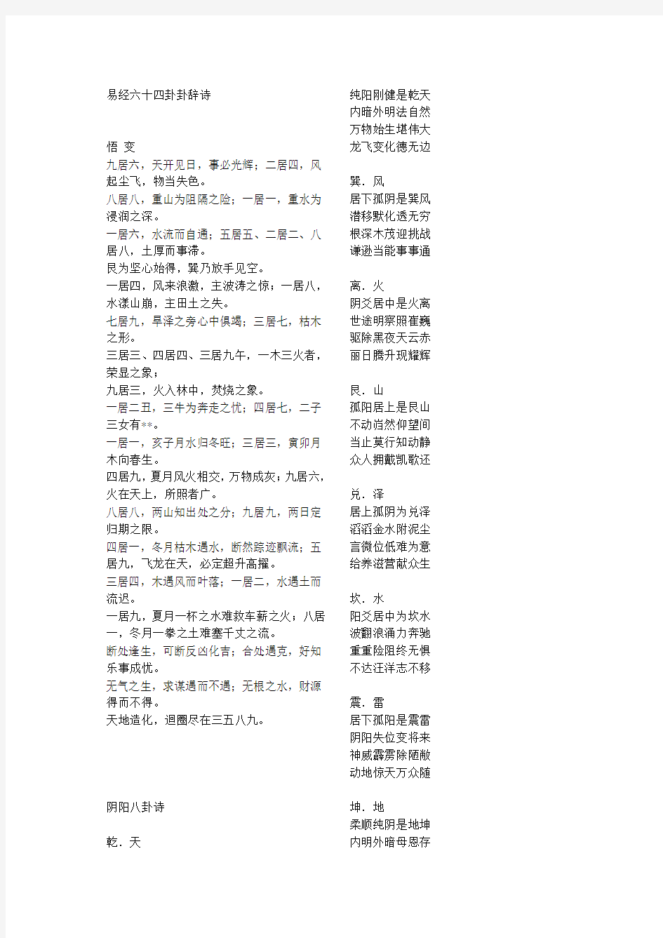 易经六十四卦卦辞诗 Word 文档